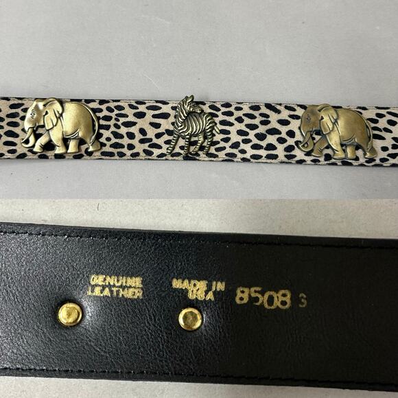 Vintage Made in USA Leopard Calf Hair Belt Brass Elephant Zebra Y2k Safari Small - Picture 6 of 16
